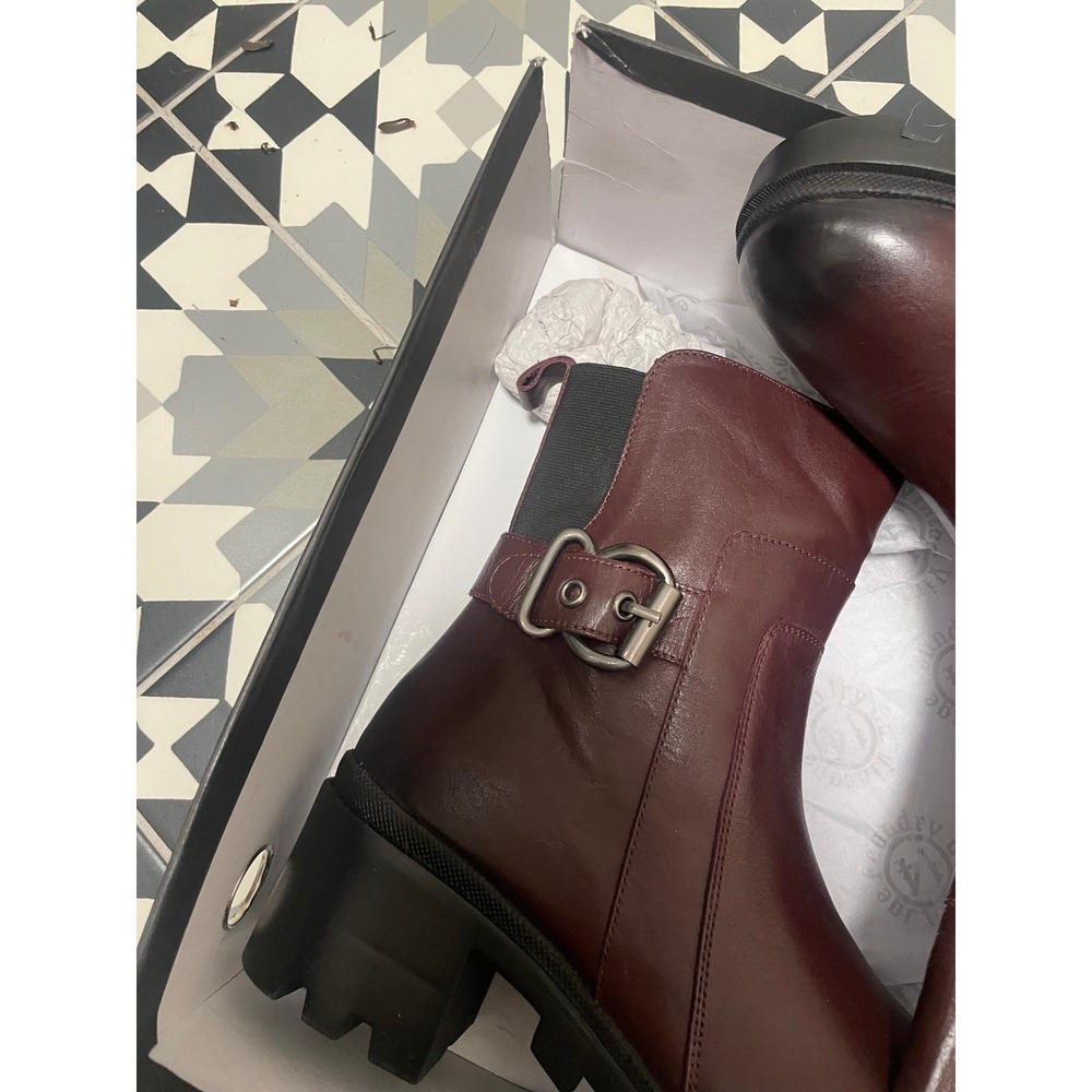 Vintage Foundry Co Burgundy Leather Lug Sole Ankle Moto Boots Womens 11 - Picture 8 of 8
